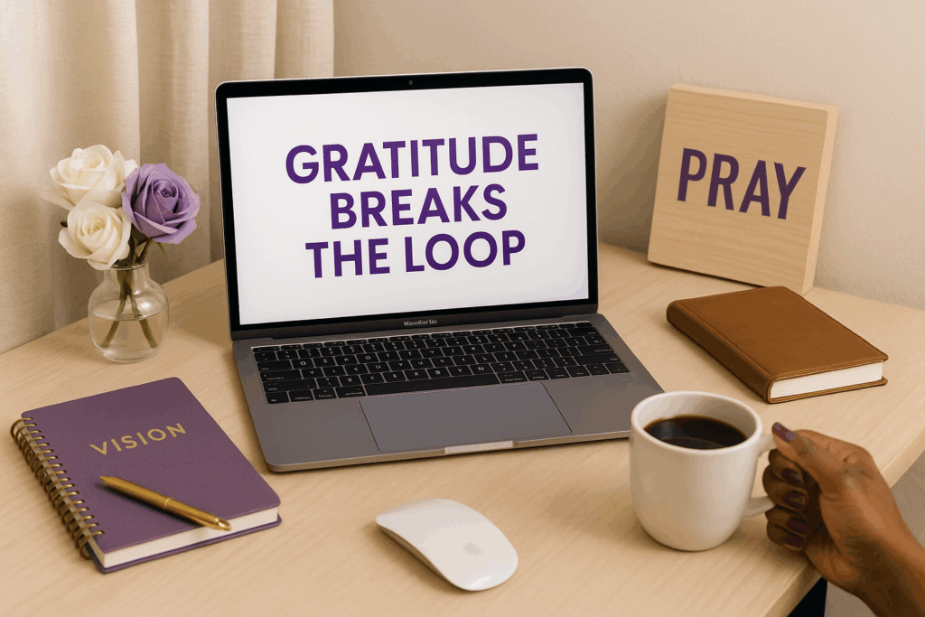 Workspace of a Christian woman entrepreneur gaining focus and gratitude
